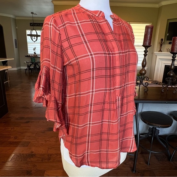 NWT $79 Vince Camuto Women’s Plaid Ruffle Sleeve Shift Size XS Apple Red - Picture 9 of 16